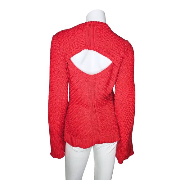 JOIE "Lauraly" Red Ribbed Cut-Out Back Bell Sleeve Sweater | Size M - Picture 4 of 5